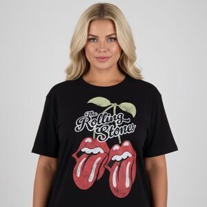 The Rolling Stones Women's XL Black Graphic Tee Short Sleeve Casual Rock n Roll